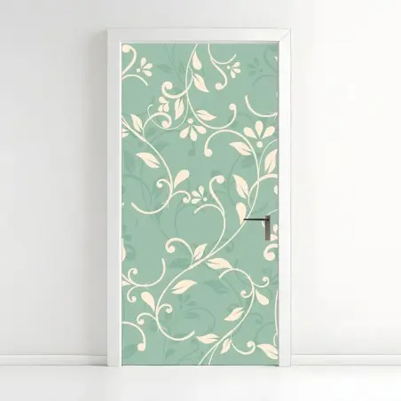 Pegatina para puerta motivo floral elegante en verde agua y crema – Pixers®