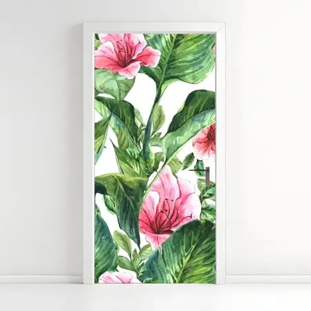 Pegatina para puerta estampado botánico de flores tropicales – Pixers®