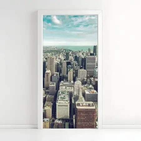 Pegatina para puerta horizonte aéreo de Chicago en tonos vintage – Pixers®