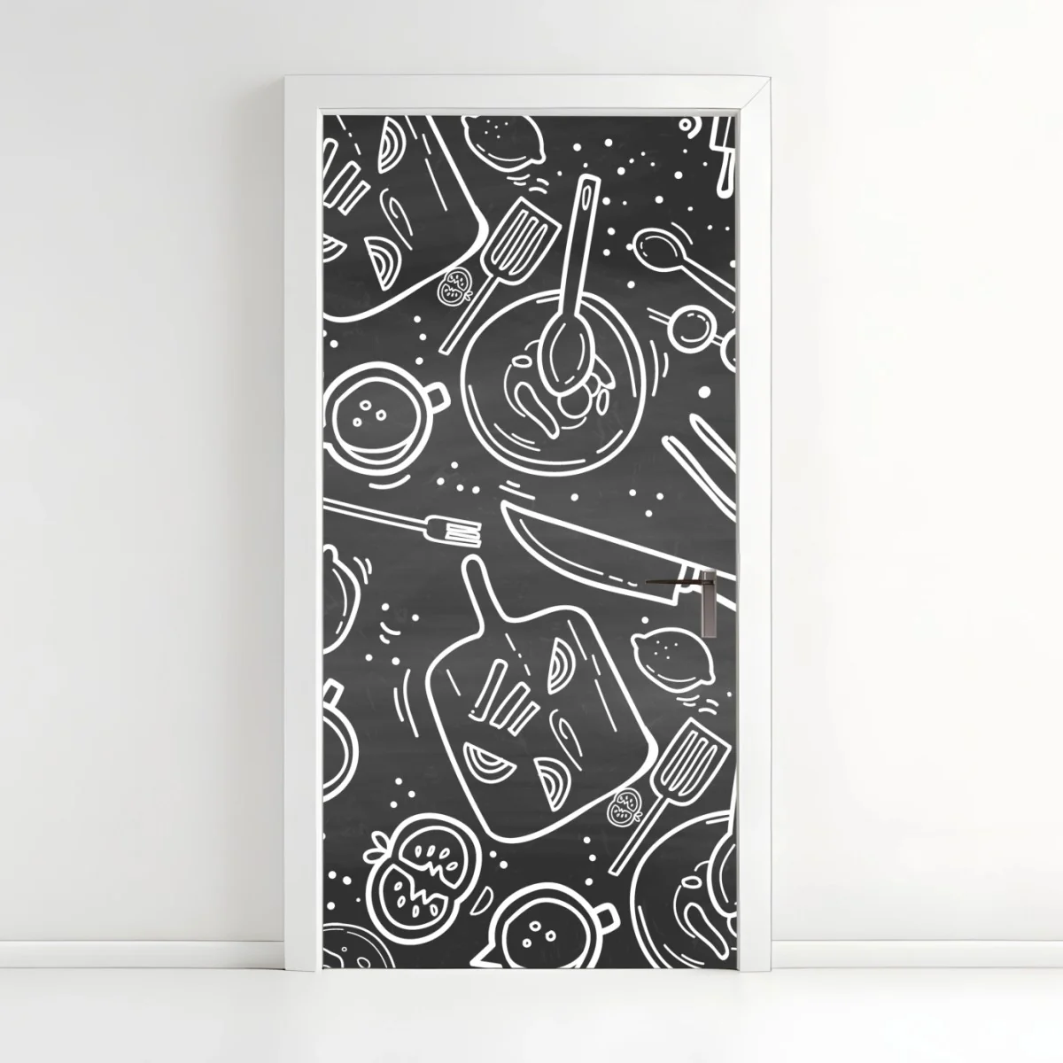 Pegatina para puerta patrón de utensilios de cocina estilo pizarra – Pixers® Pegatina para puerta patrón de utensilios de cocina estilo pizarra – Pixers®