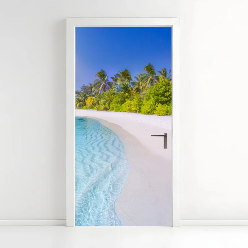 Pegatina para puerta paraíso tropical junto al mar