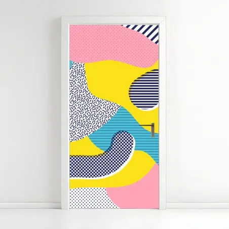 Pegatina para puerta diseño colorido estilo Memphis con formas orgánicas – Pixers®