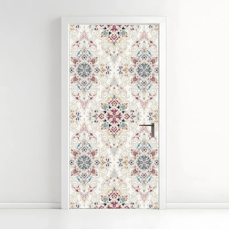 Pegatina para puerta motivo damasco ornamental en tonos pastel