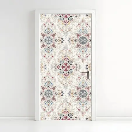 Pegatina para puerta motivo damasco ornamental en tonos pastel – Pixers®