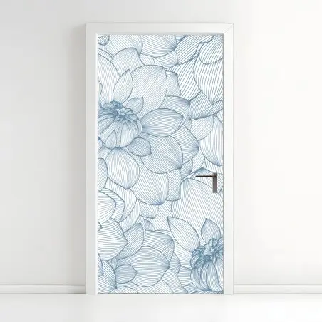 Pegatina para puerta patrón floral lineal azul – Pixers®