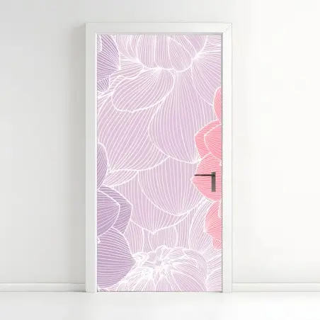 Pegatina para puerta flores lineales en tonos pastel – Pixers®