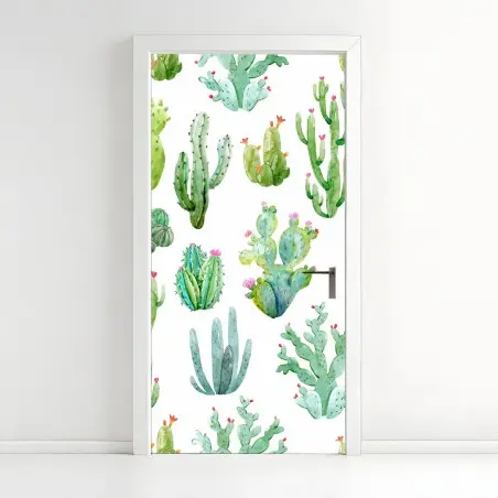 Pegatina para puerta patrón de cactus en acuarela – Pixers®