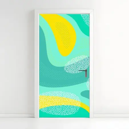 Pegatina para puerta diseño abstracto en tonos turquesa y amarillo – Pixers®