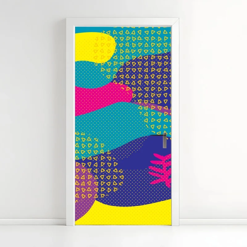 Pegatina para puerta explosión de colores y formas abstractas
