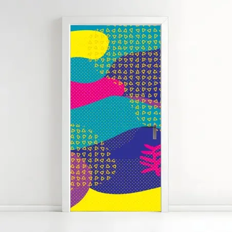 Pegatina para puerta explosión de colores y formas abstractas – Pixers®