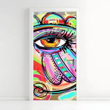 Pegatina para puerta retrato pop abstracto vibrante – Pixers®