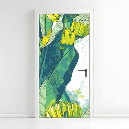 Pegatina para puerta motivo tropical de hojas y plátanos – Pixers®