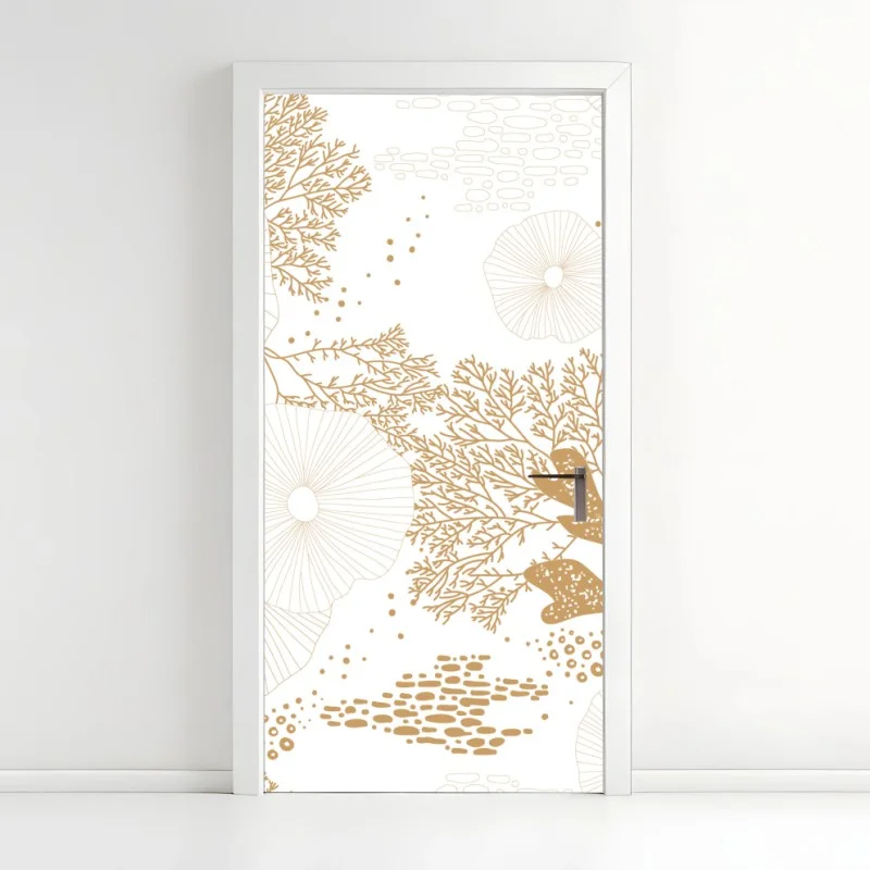 Pegatina para puerta diseño marino minimalista en tonos dorados