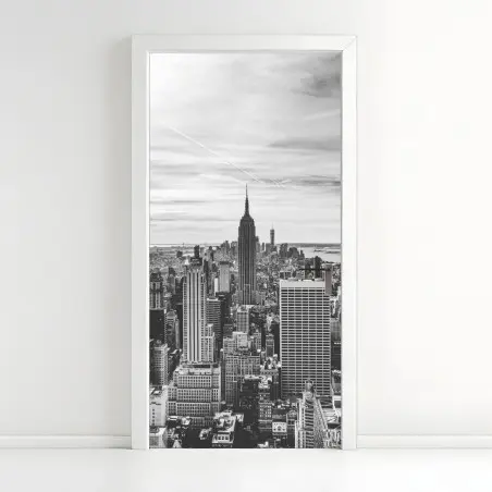 Pegatina para puerta panorama urbano de Nueva York en blanco y negro – Pixers®