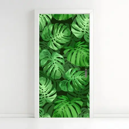 Pegatina para puerta patrón tropical de hojas de monstera – Pixers®