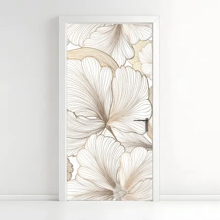 Pegatina para puerta flores de líneas finas en tonos beige – Pixers®
