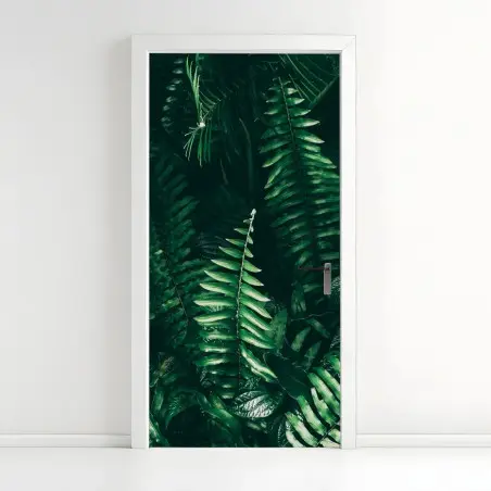 Pegatina para puerta jardín vertical de hojas tropicales en tono oscuro – Pixers®
