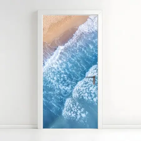 Pegatina para puerta oleaje azul desde el aire – Pixers®