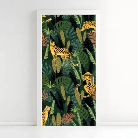 Pegatina para puerta patrón selvático de leopardos dorados – Pixers®