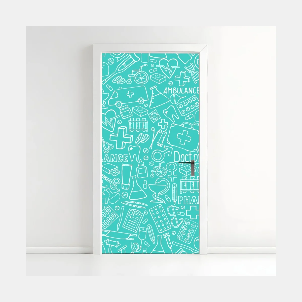 Pegatina para puerta patrón médico doodle en tonos turquesa – Pixers® Pegatina para puerta patrón médico doodle en tonos turquesa – Pixers®