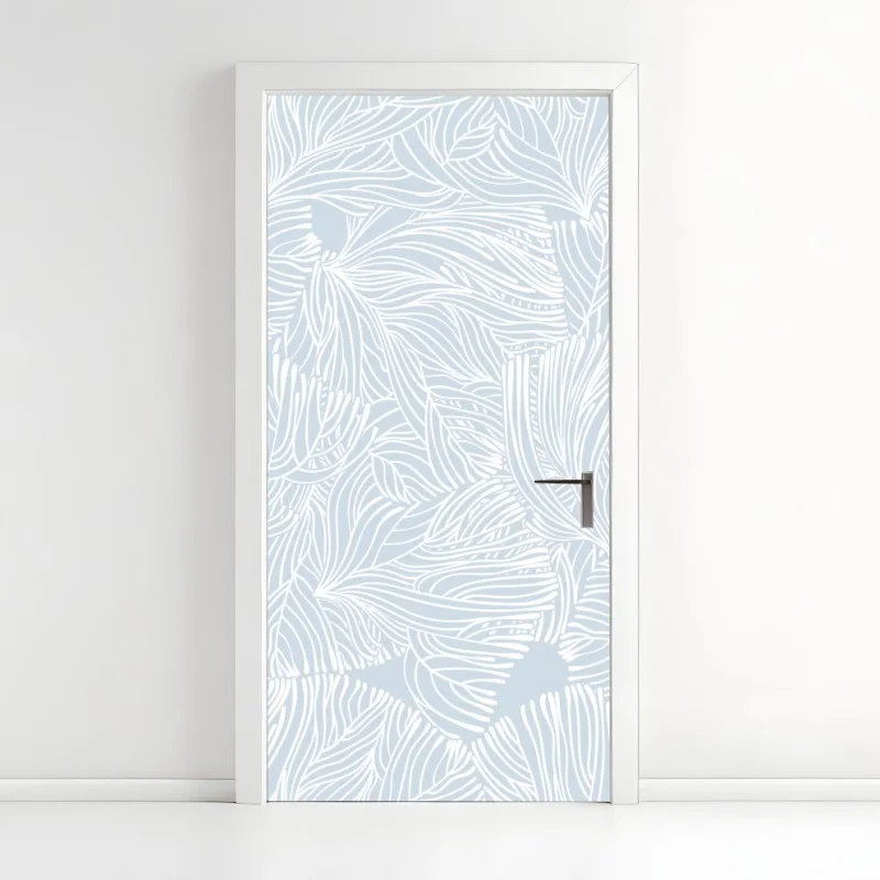 Pegatina para puerta patrón botánico en azul claro y blanco