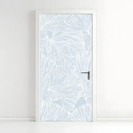 Pegatina para puerta patrón botánico en azul claro y blanco – Pixers®