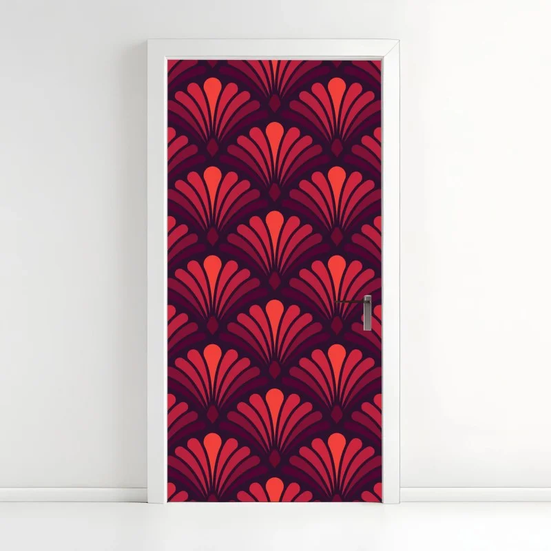 Pegatina para puerta motivo art déco en tonos rojos y burdeos
