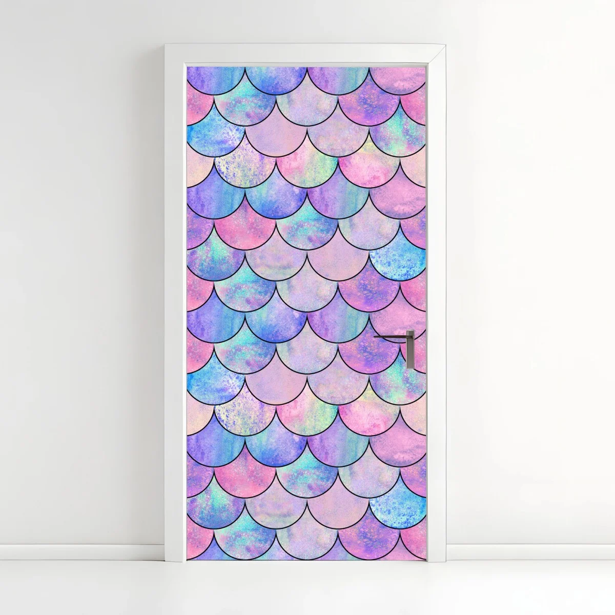 Pegatina para puerta patrón de escamas de sirena en tonos pastel – Pixers® Pegatina para puerta patrón de escamas de sirena en tonos pastel – Pixers®