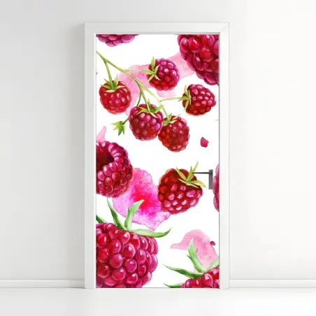 Pegatina para puerta estampado de frambuesas en acuarela – Pixers®