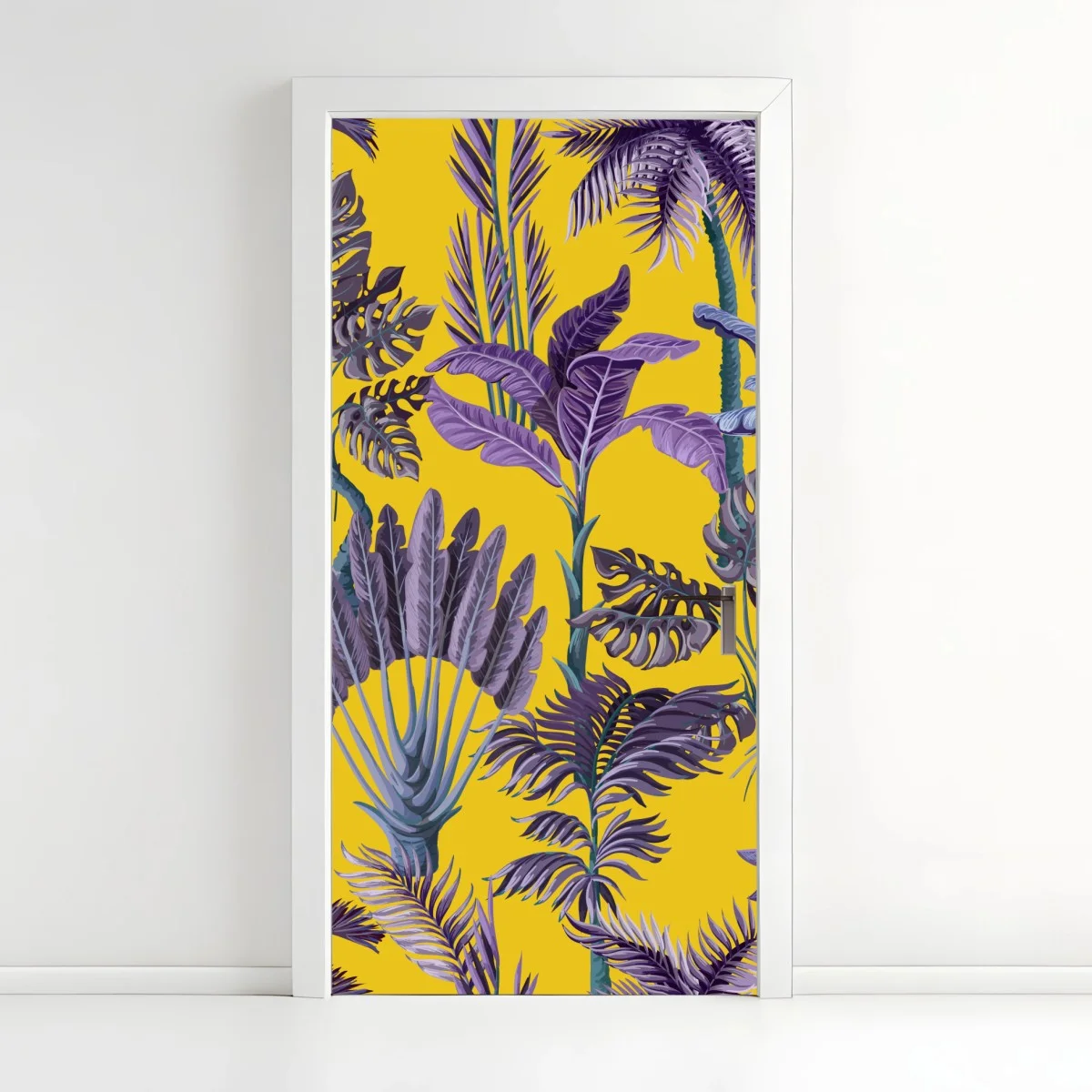 Pegatina para puerta estampado tropical vintage en morado sobre fondo amarillo – Pixers® Pegatina para puerta estampado tropical vintage en morado sobre fondo amarillo – Pixers®