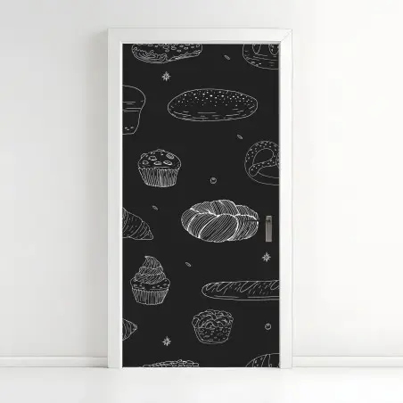 Pegatina para puerta patrón de panadería en blanco y negro – Pixers®