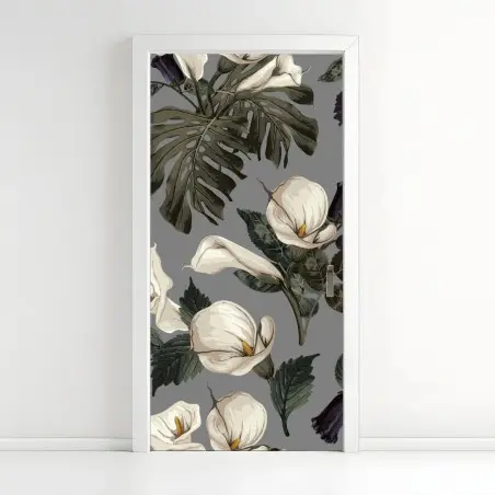 Pegatina para puerta estampado botánico de calas y hojas tropicales – Pixers®