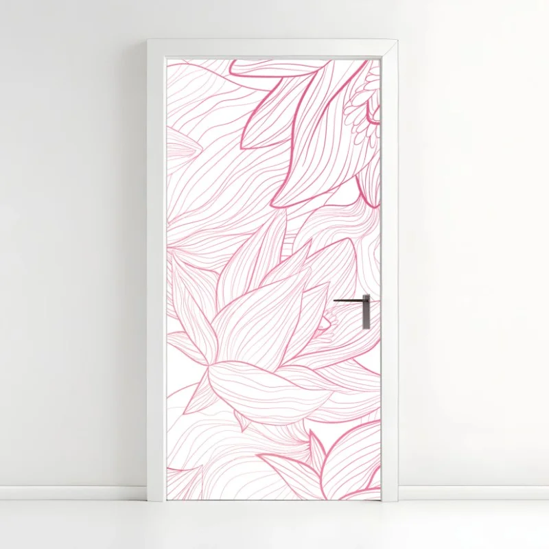 Pegatina para puerta patrón floral delicado en tonos rosa