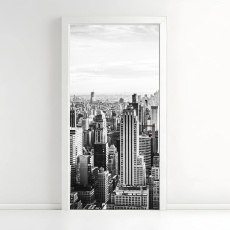 Pegatina para puerta horizonte clásico de Nueva York en blanco y negro – Pixers®