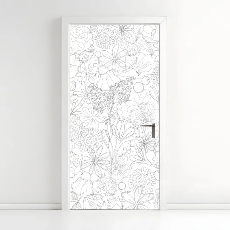 Pegatina para puerta diseño floral en líneas delicadas