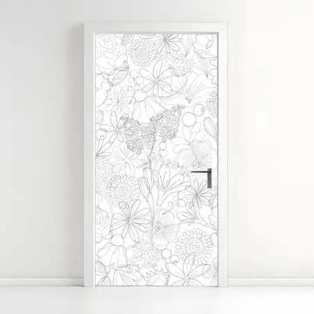 Pegatina para puerta diseño floral en líneas delicadas – Pixers®