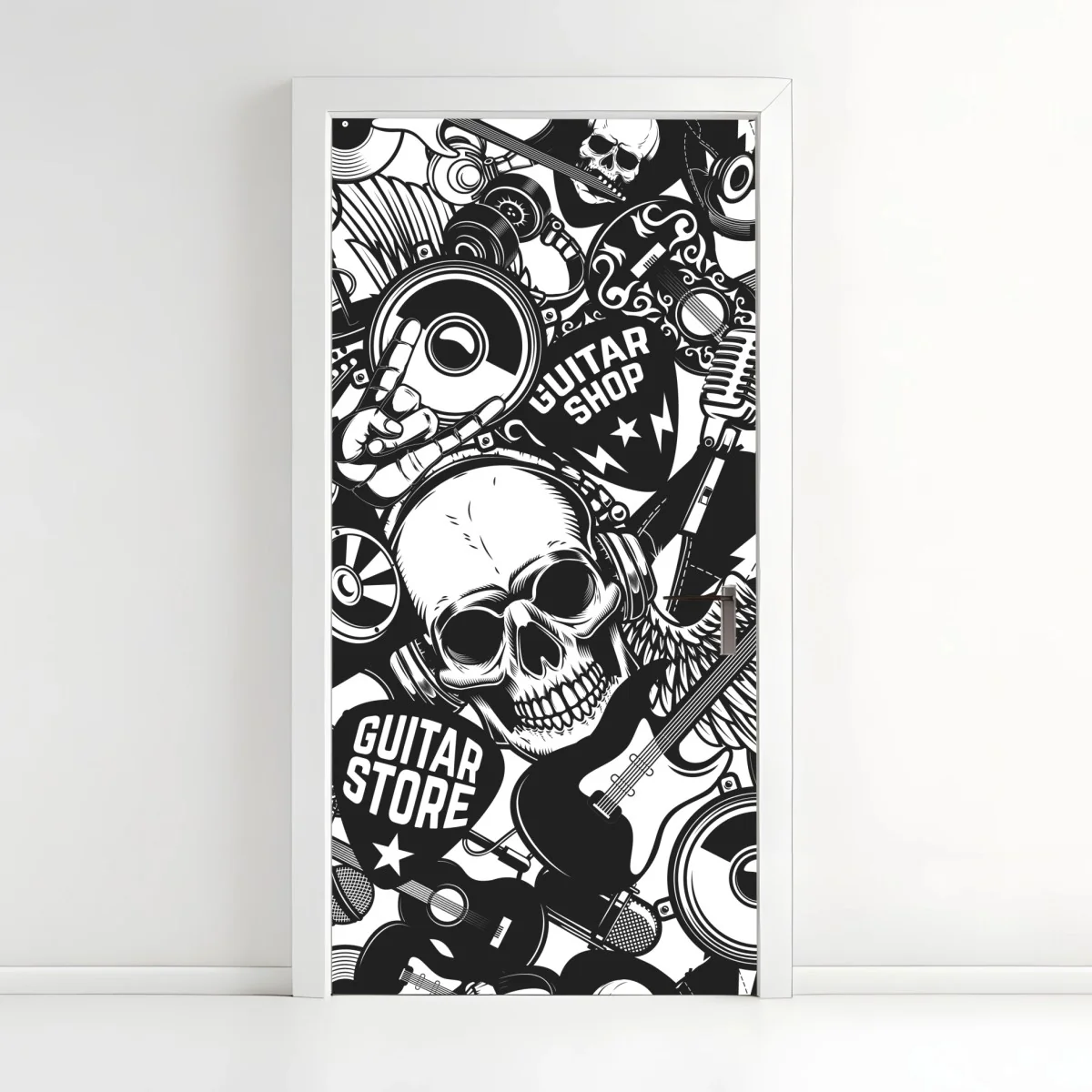 Pegatina para puerta calavera rock y guitarras en diseño monocromo – Pixers® Pegatina para puerta calavera rock y guitarras en diseño monocromo – Pixers®