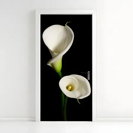 Pegatina para puerta elegancia de calas blancas – Pixers®