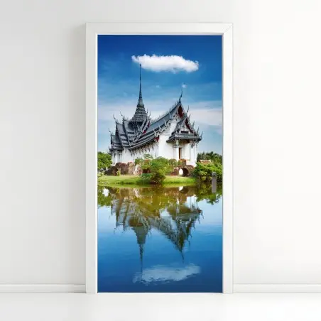Pegatina para puerta Sanphet Prasat: palacio reflejado en el lago – Pixers®
