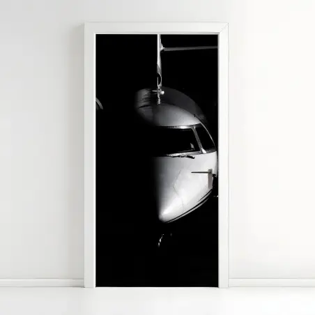 Pegatina para puerta perfil frontal minimalista de avión en blanco y negro – Pixers®