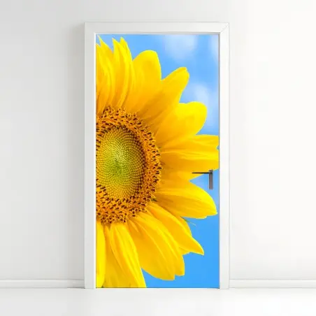 Pegatina para puerta girasol brillante contra cielo azul – Pixers®