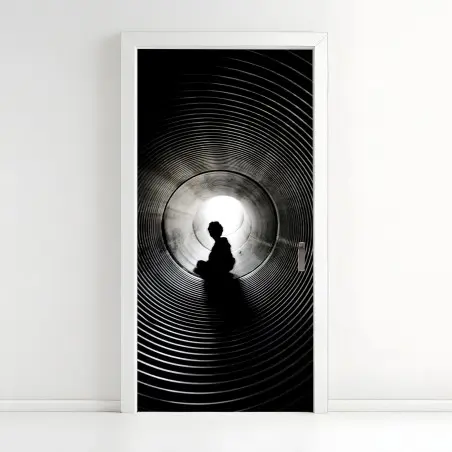 Pegatina para puerta silueta en el túnel de luz – Pixers®