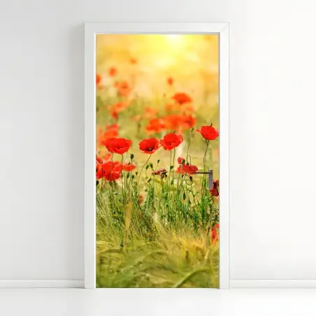 Pegatina para puerta campo de amapolas al amanecer – Pixers®