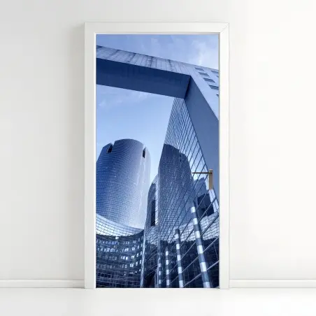 Pegatina para puerta perspectiva urbana de rascacielos y reflejos – Pixers®