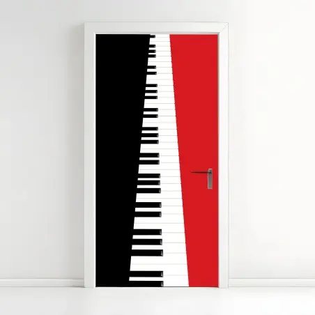 Pegatina para puerta teclado de piano en diagonal sobre fondo rojo y negro – Pixers®