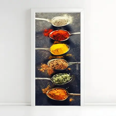 Pegatina para puerta especias en cucharas coloridas – Pixers®