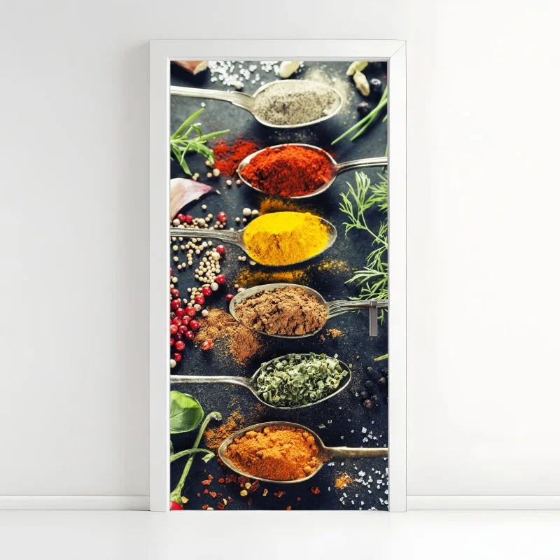Pegatina para puerta especias y hierbas: explosión de color culinario