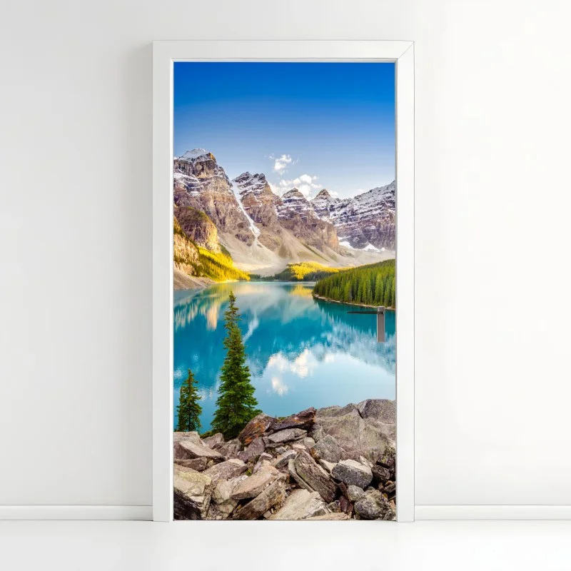 Pegatina para puerta puesta de sol en Lago Moraine, Montañas Rocosas de Canadá