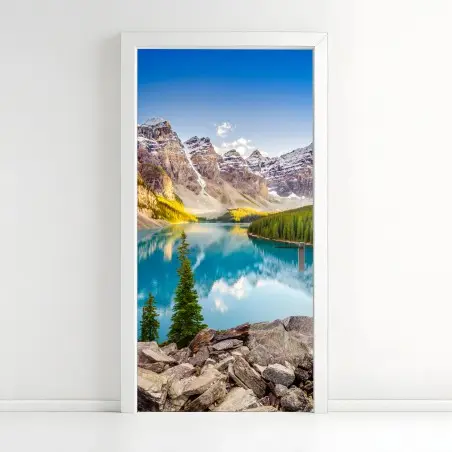 Pegatina para puerta puesta de sol en Lago Moraine, Montañas Rocosas de Canadá – Pixers®