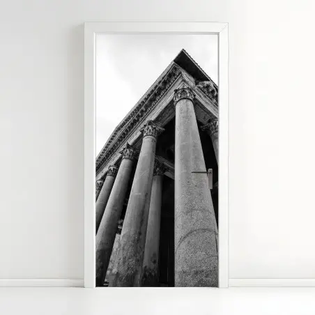 Pegatina para puerta fachada monumental del Panteón de Roma en blanco y negro – Pixers®